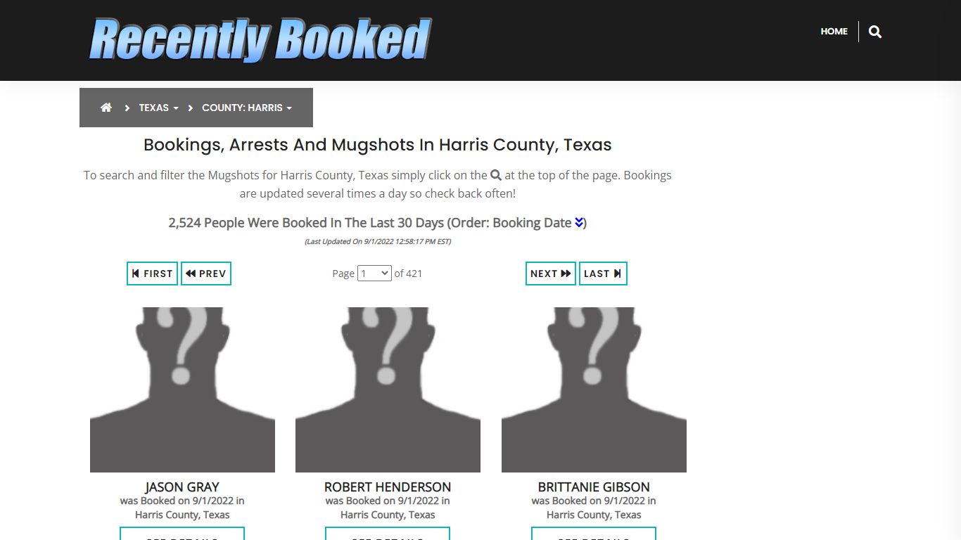 Recent bookings, Arrests, Mugshots in Harris County, Texas